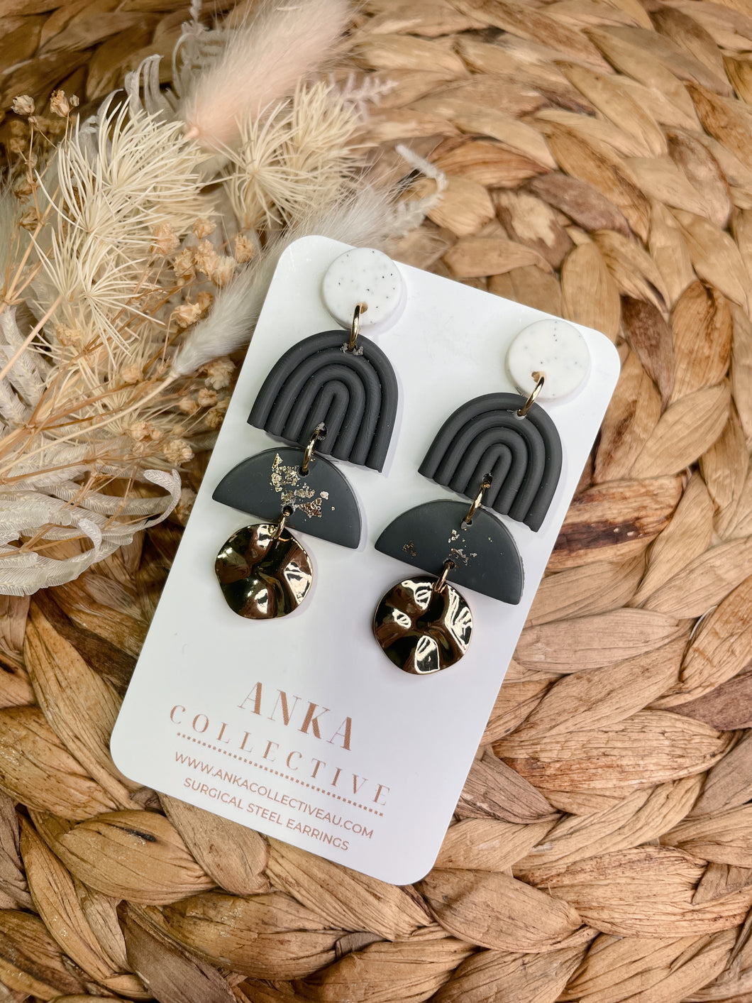 Speckled Arch Charcoal Statement Earrings