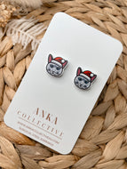 Silver Cat Stud Christmas Earrings