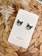 Bicolour Black With White Cat Stud Earrings