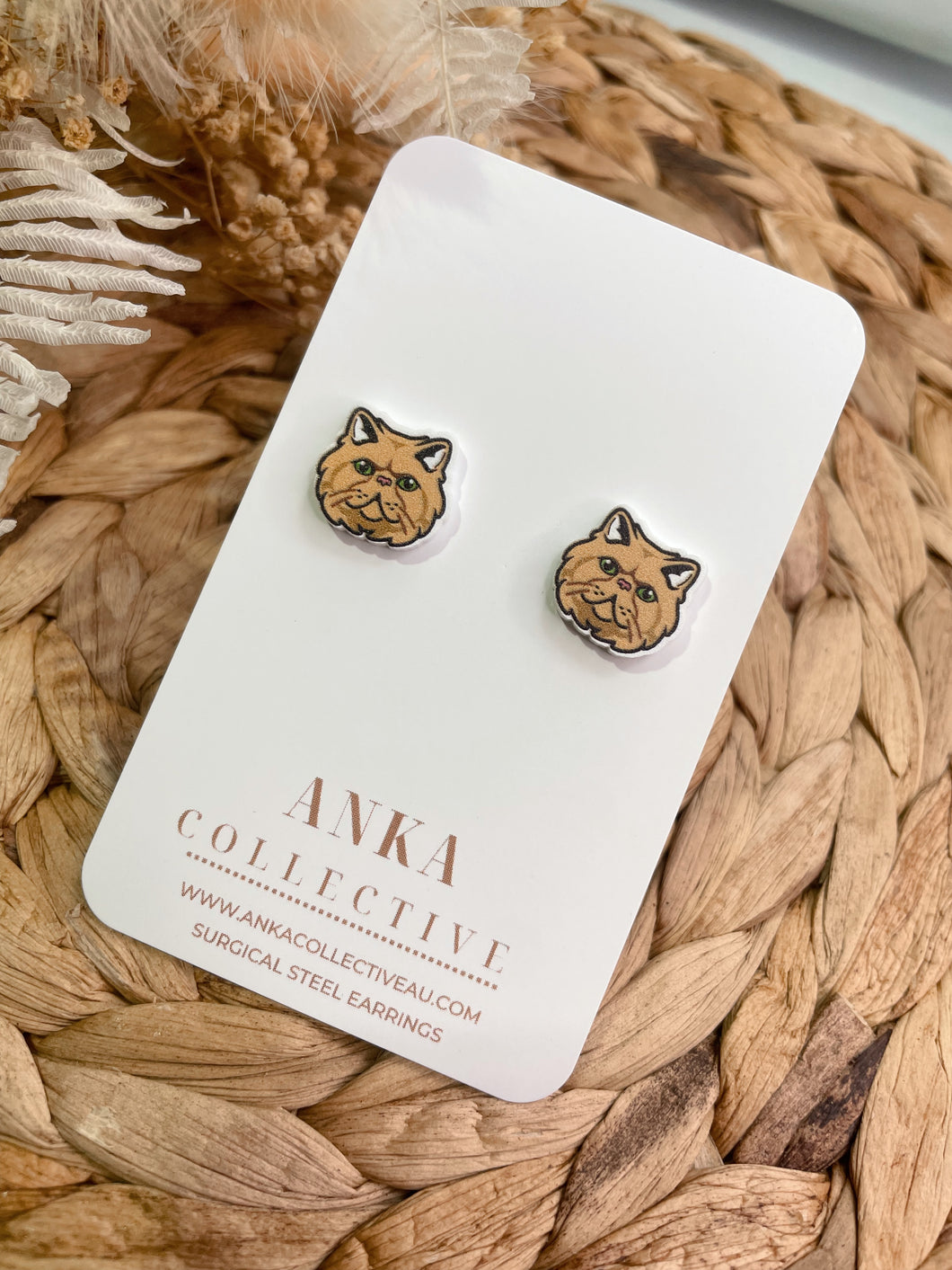 Persian Brown Cat Stud Earrings