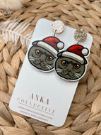 Scottish Fold Gray Cat Dangle Christmas Earrings
