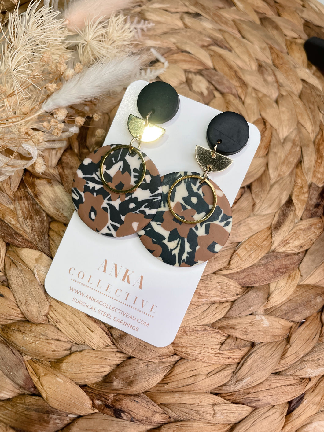 Tan Floral Statement Earrings