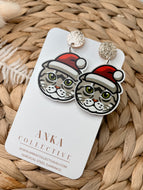 Scottish Fold Stripped Gray Cat Dangle Christmas Earrings