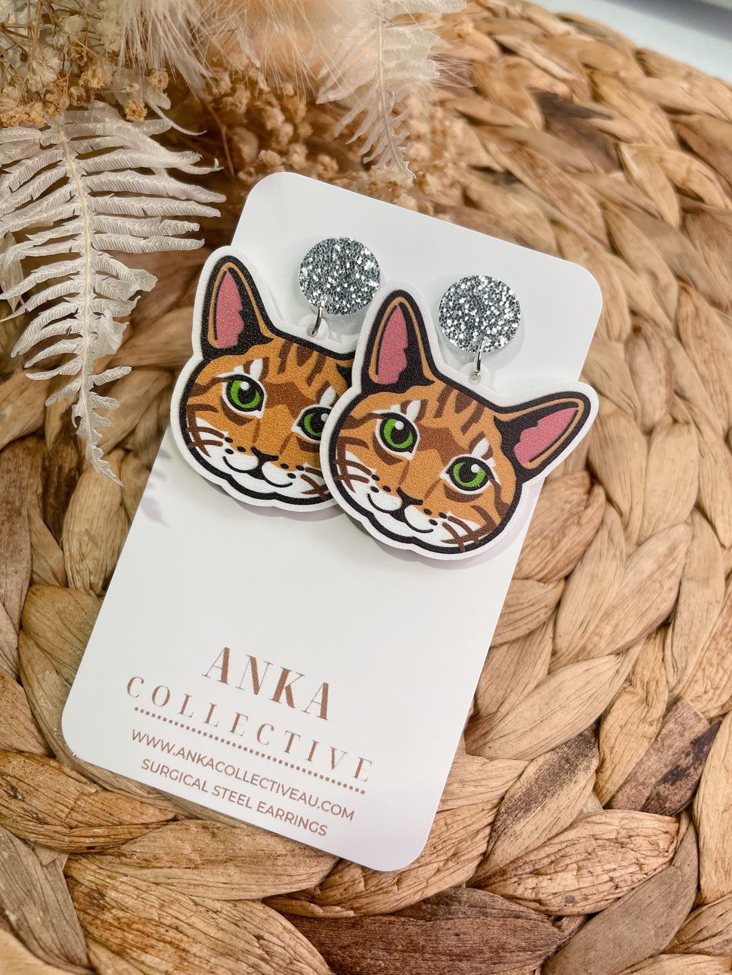 Tabby Orange Cat Dangle Earrings