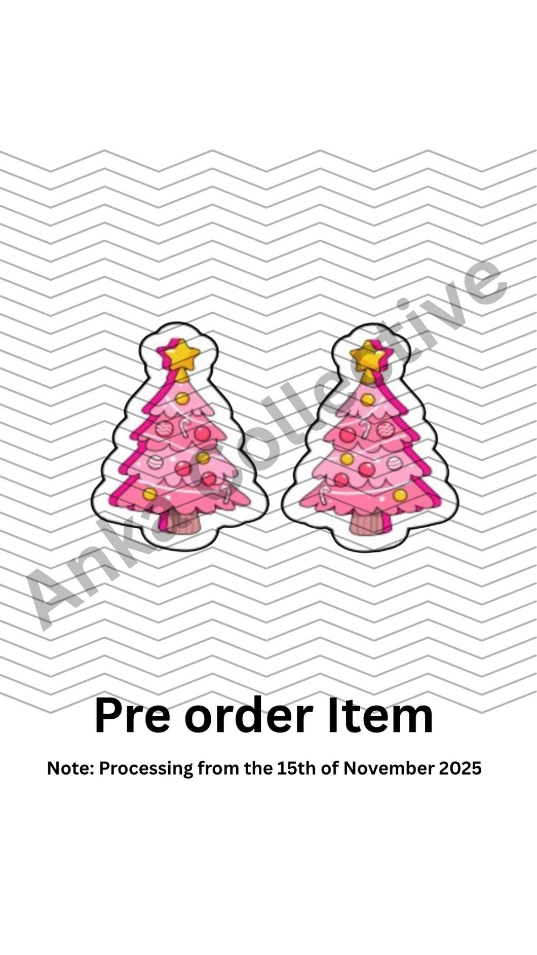 Pink Christmas Tree Stud Earrings
