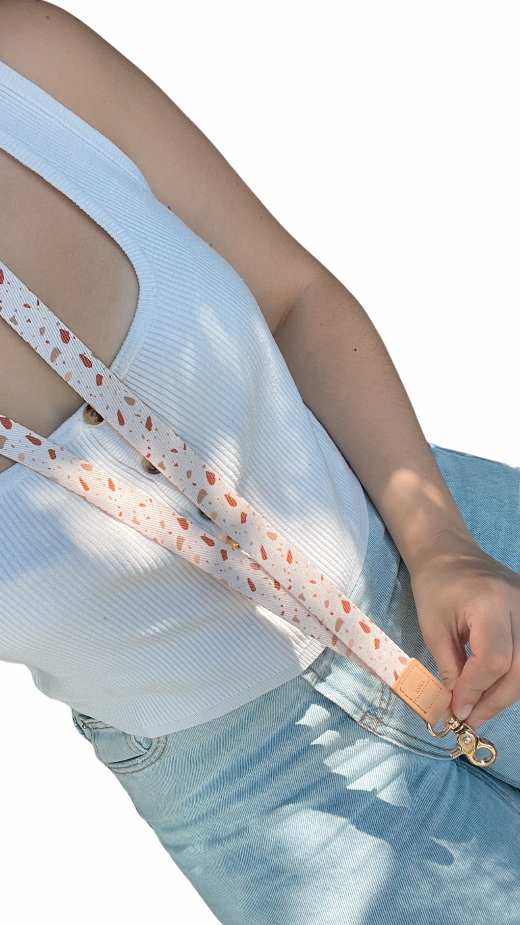 Tan Terrazzo Fabric Lanyard