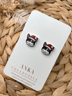 Tri Colour Cat Stud Christmas Earrings