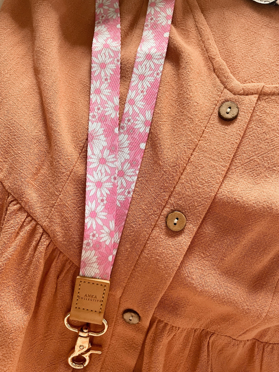 Pink Daisies Fabric Lanyard