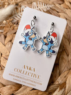 Blue Dog Christmas Dangle Earrings