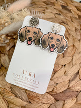 Load image into Gallery viewer, Dachshund Cream Dangle Earrings
