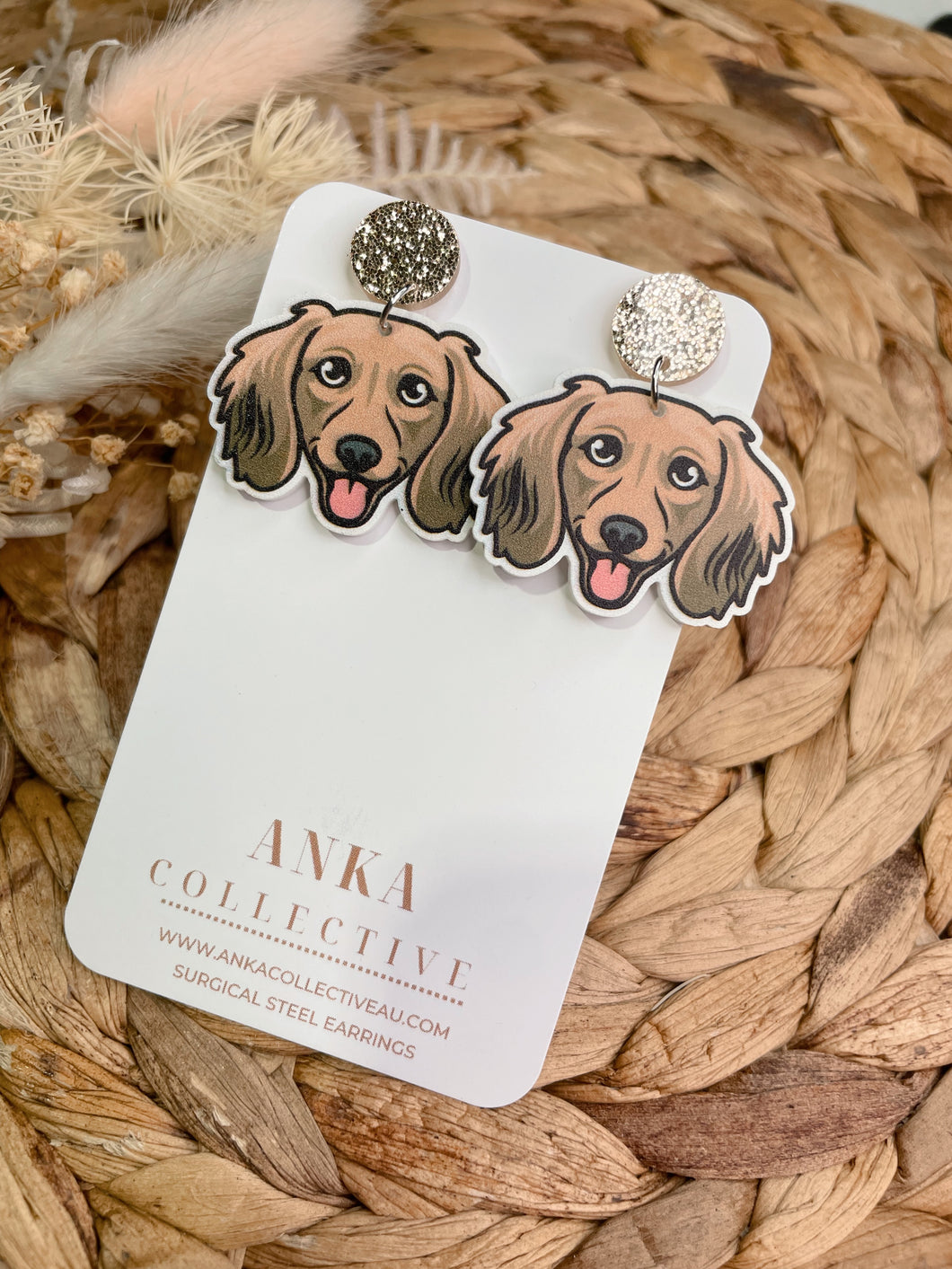 Dachshund Cream Dangle Earrings