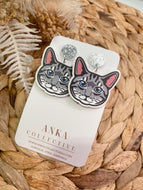 Tabby Grey Cat Dangle Earrings