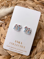 Blue Dog Christmas Family Stud Earrings