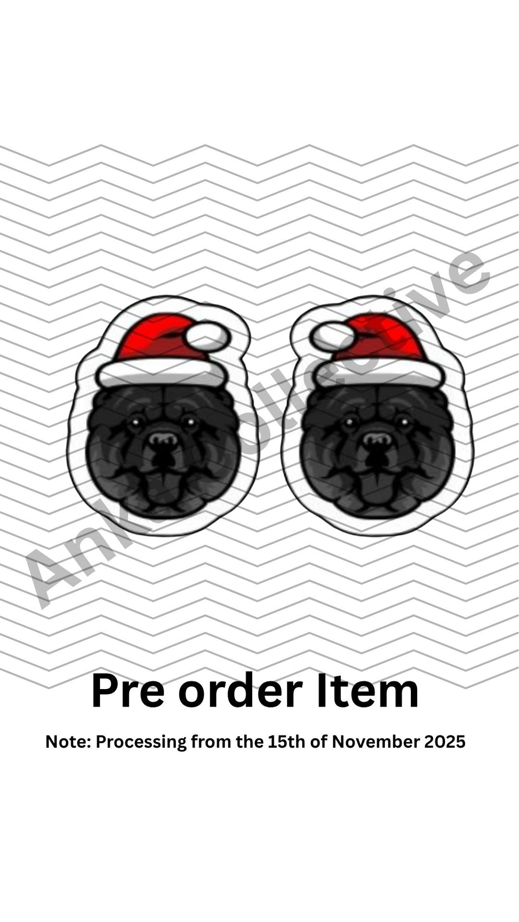 Chow Chow Black Stud Christmas Earrings