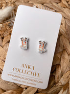 Orange Dog Christmas Stud Earrings
