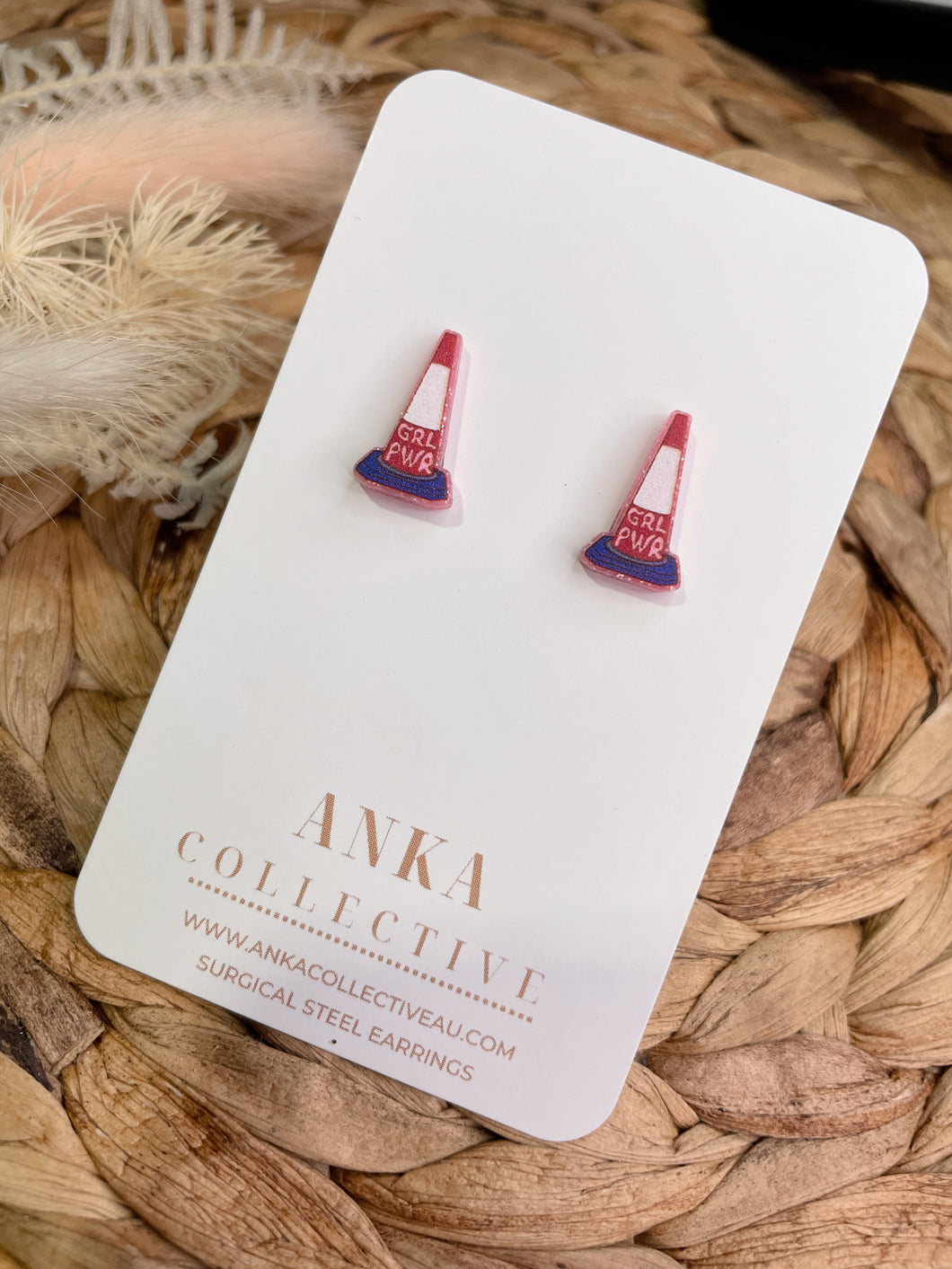 Girl Power Traffic Cone Purple Stud Earrings