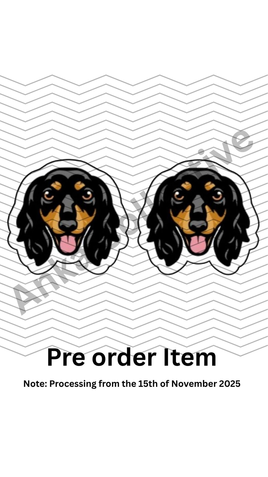 Dachshund Long Haired Black Stud Earrings