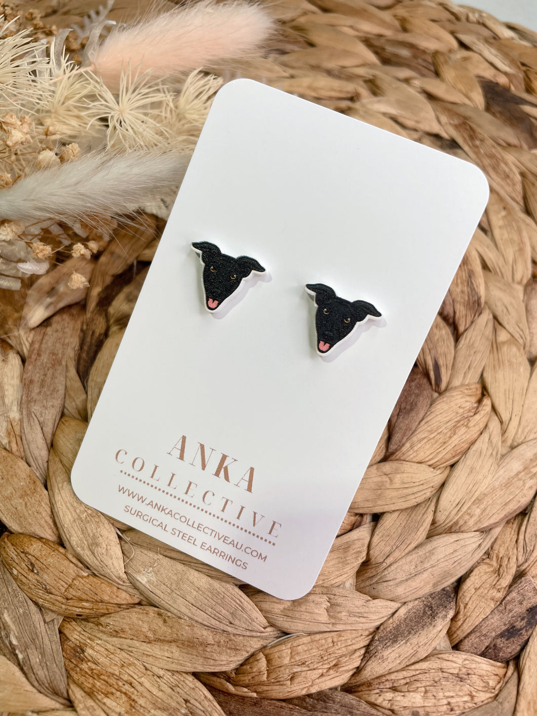 Greyhound Black Stud Earrings