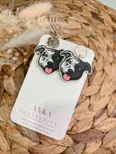 Load image into Gallery viewer, Staffy Custom Black and White Markings Dangle Earrings

