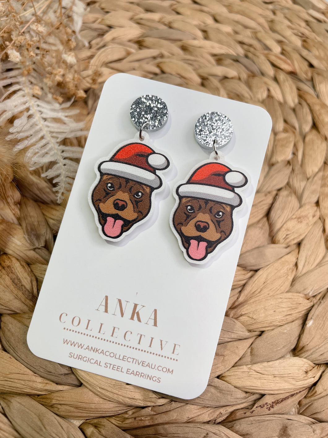 Pitbull Dangle Christmas Earrings