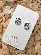 American Curl Silver Cat Stud Christmas Earrings