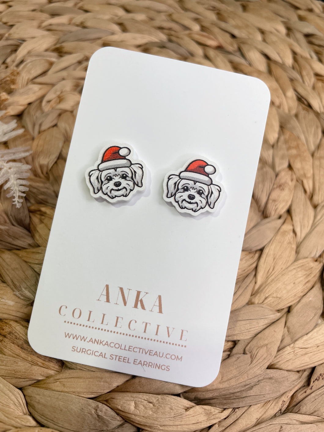Maltese Stud Christmas Earrings