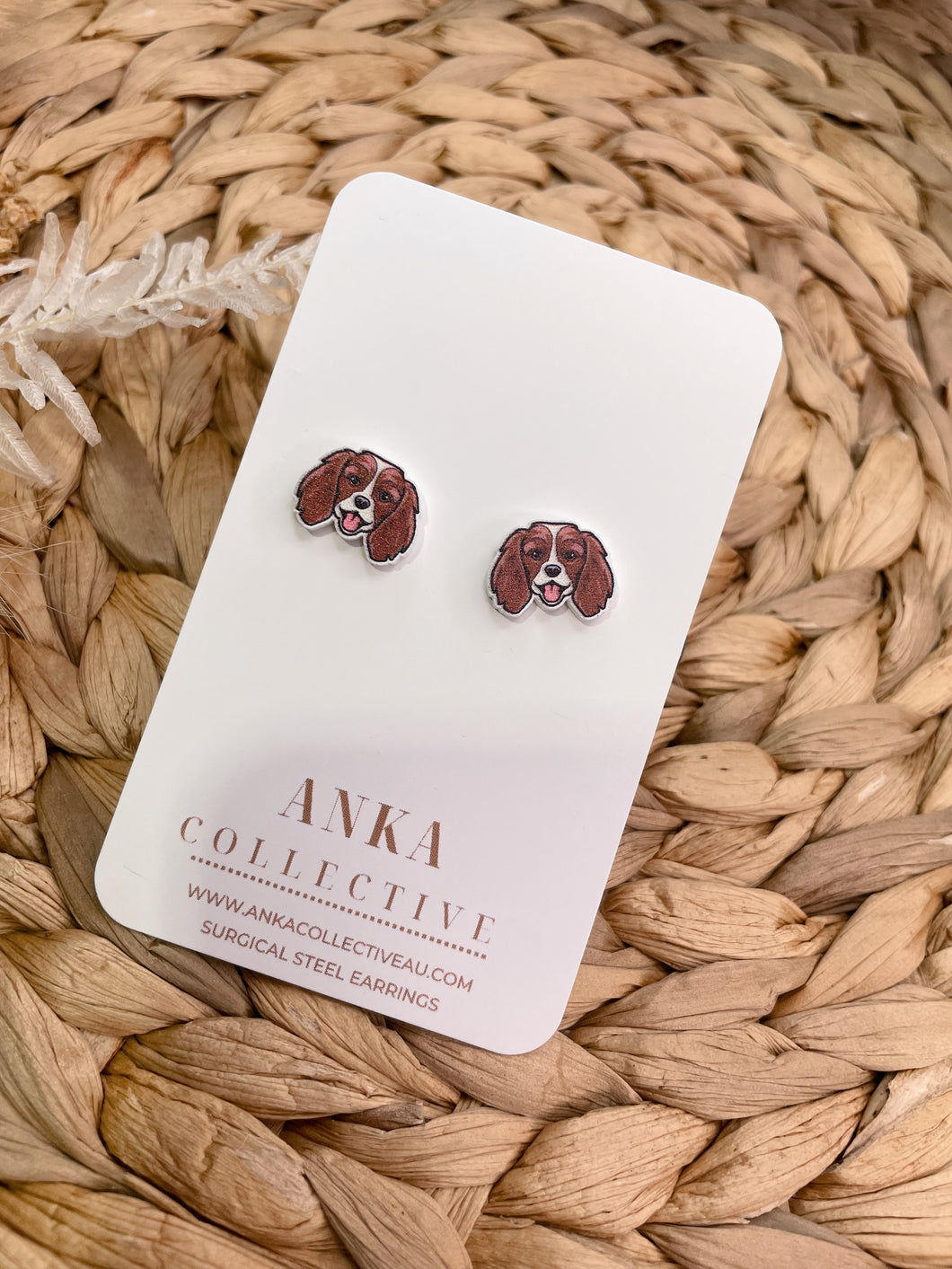 King Charles Cavalier Brown Stud Earrings