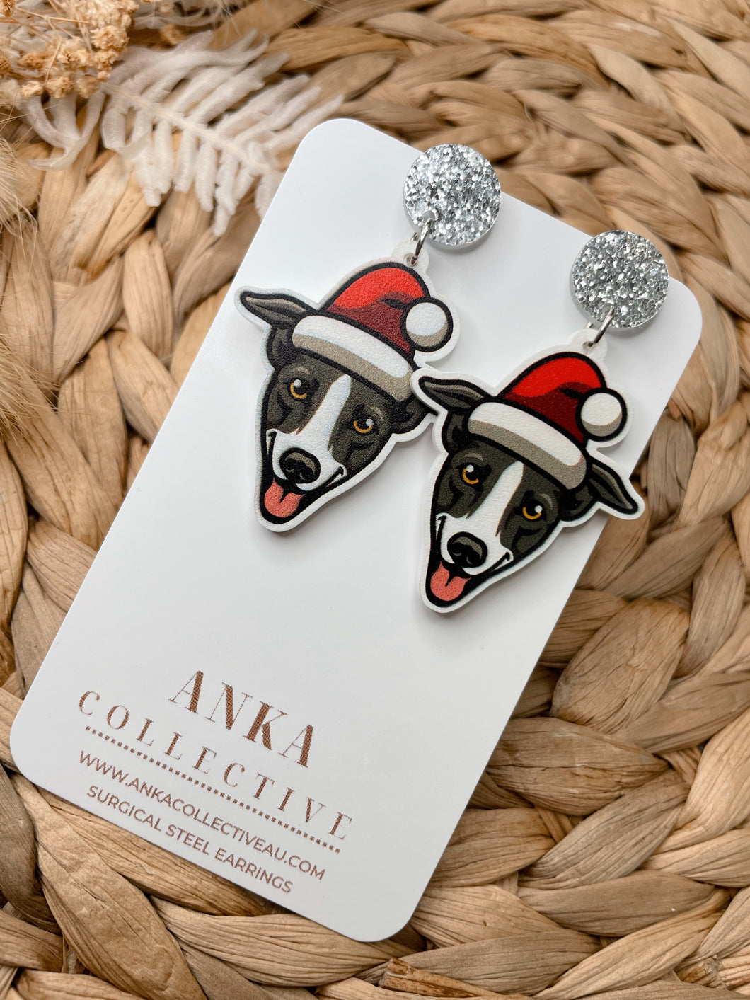 Greyhound Dangle Christmas Earrings