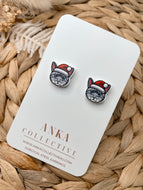 Tabby Silver Cat Stud Christmas Earrings