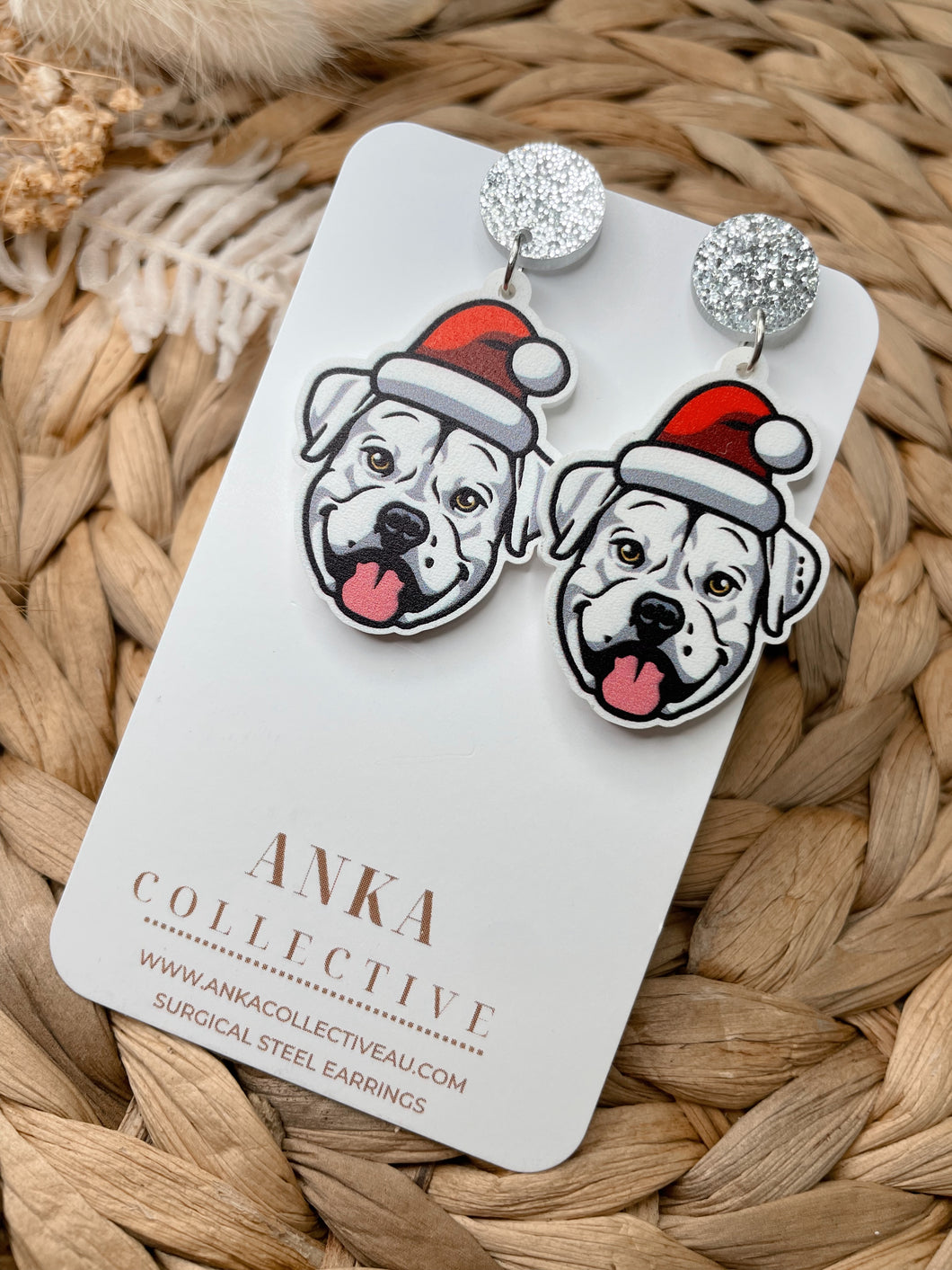 American Bulldog Dangle Christmas Earrings