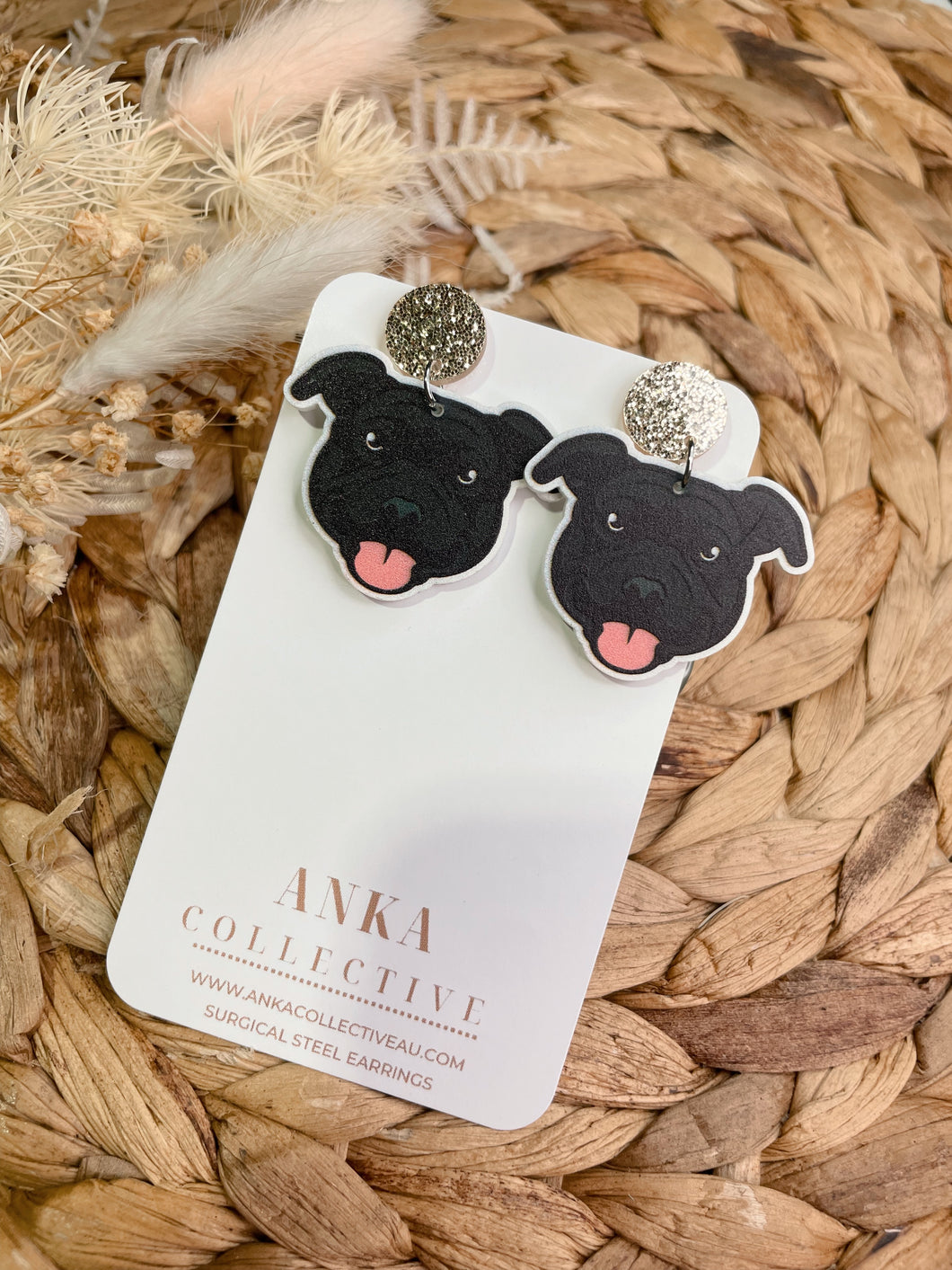 Staffy Black Dangle Earrings