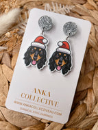 Dachshund Long Haired Black Dangle Christmas Earrings