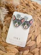 Sphynx Gray Cat Dangle Earrings