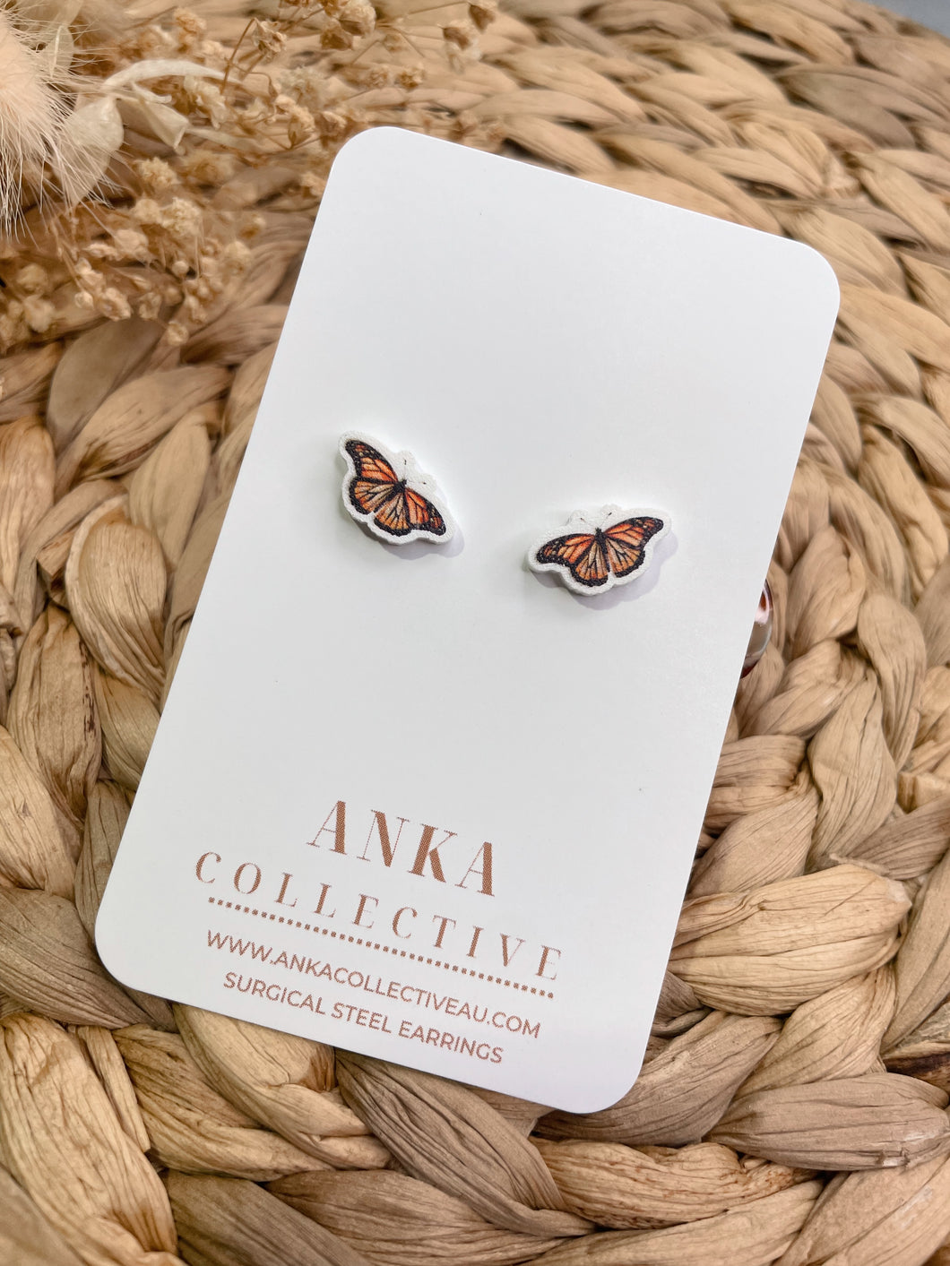 Orange Butterfly Stud Earrings