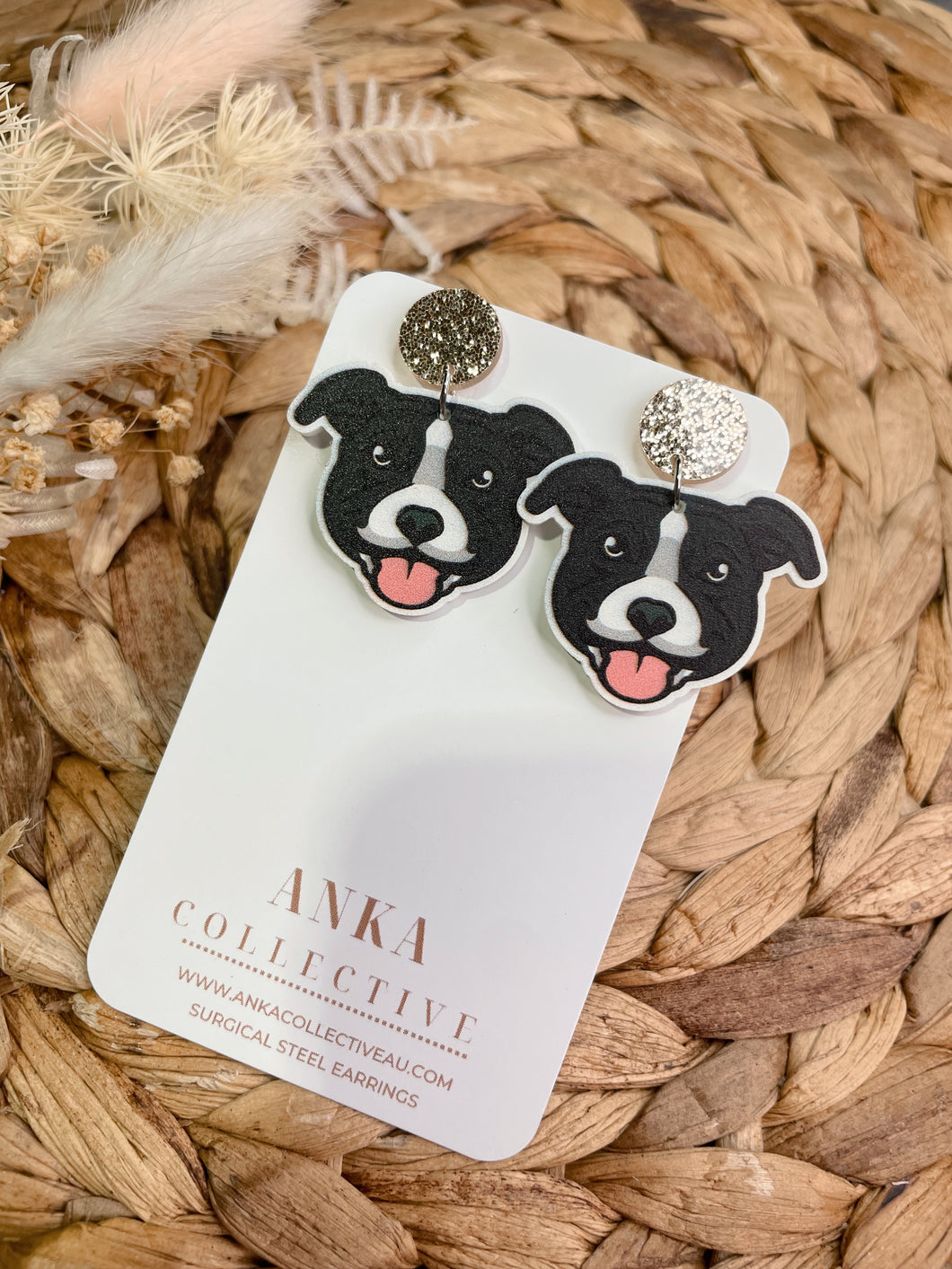 Staffy Black and White Dangle Earrings