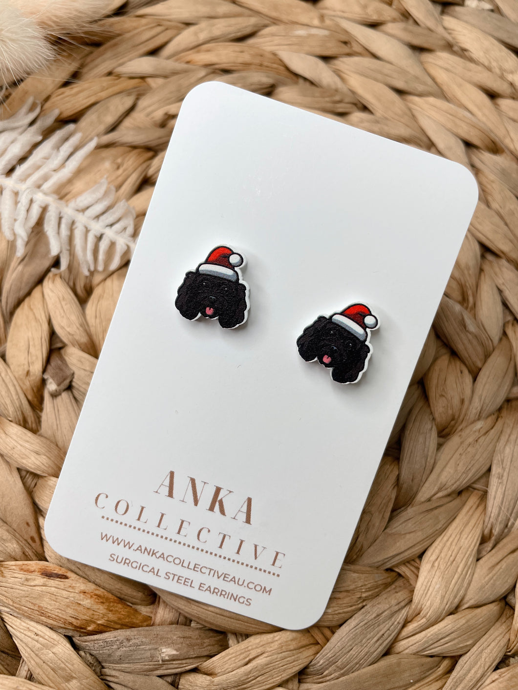 Mini Poodle Black Stud Christmas Earrings
