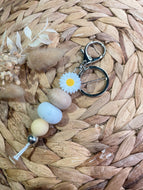 White Floral Keychain