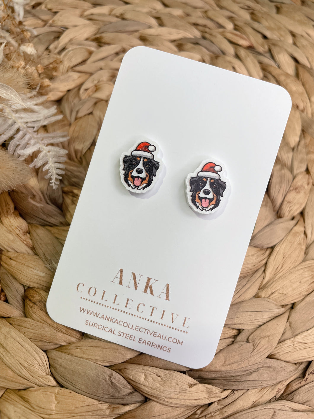 Bernese Mountain Stud Christmas Earrings