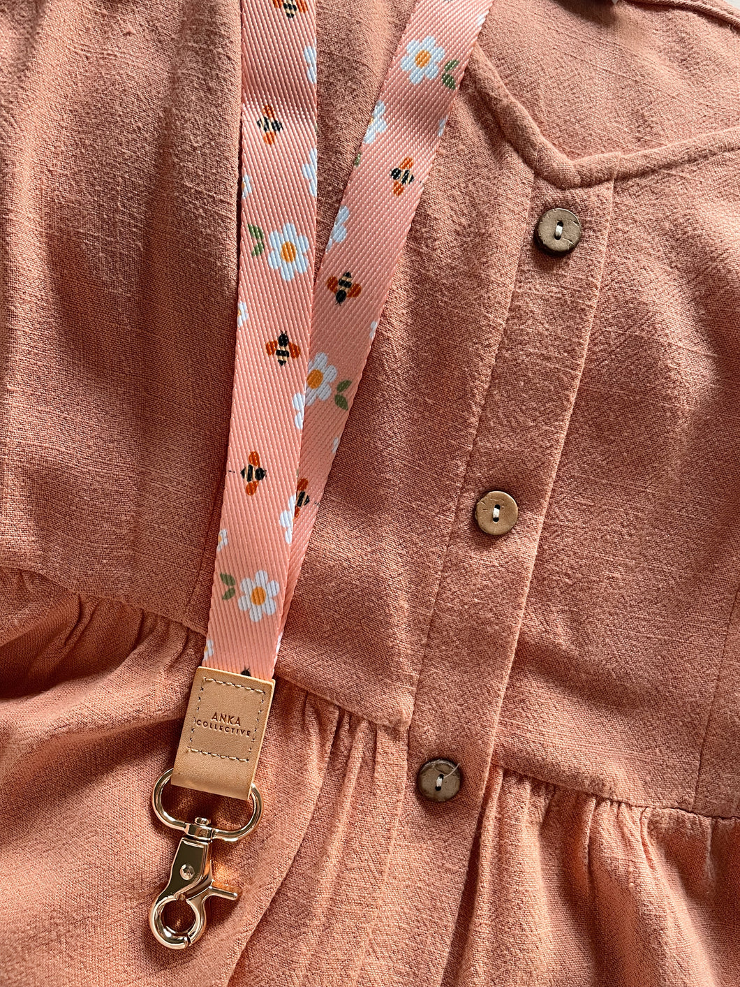 Peachy Bee Fabric Lanyard