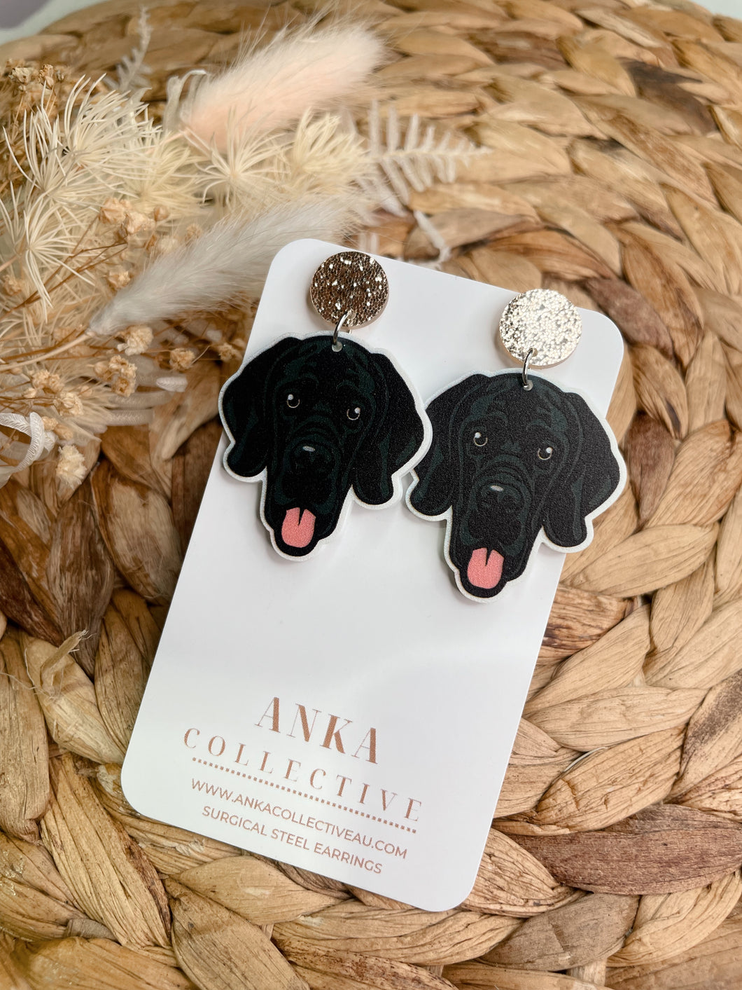 Great Dane Black Dangle Earrings