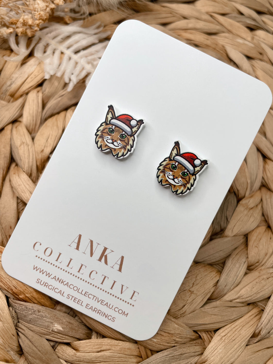 American Curl Tan Cat Stud Christmas Earrings