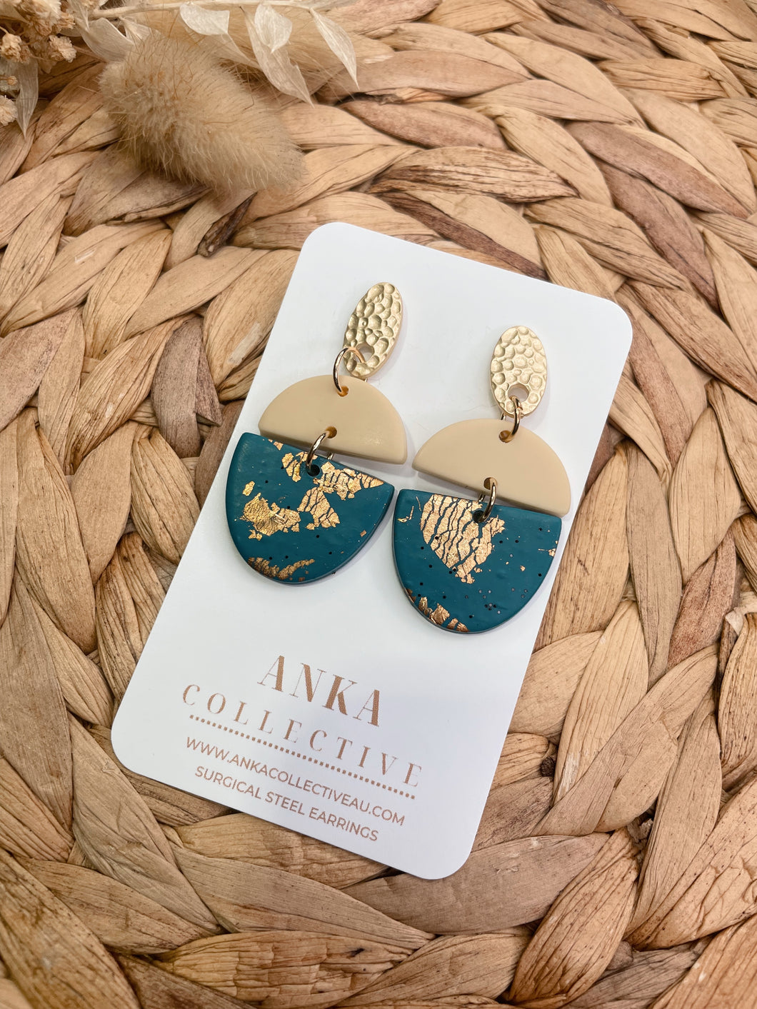 Teal Gold Drop Statement Earrings