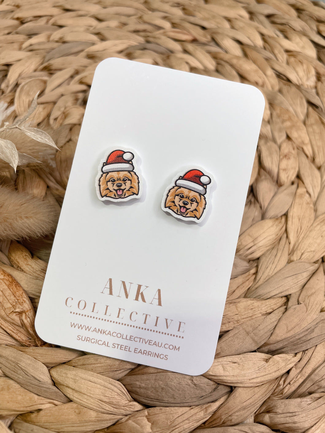 Pomeranian Stud Christmas Earrings