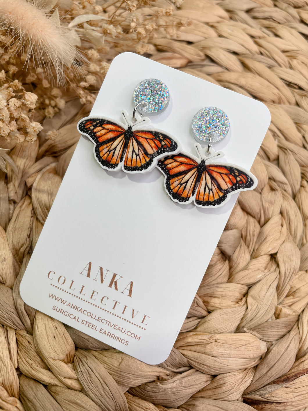 Orange Butterfly Dangle Earrings