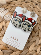 Silver Cat Dangle Christmas Earrings