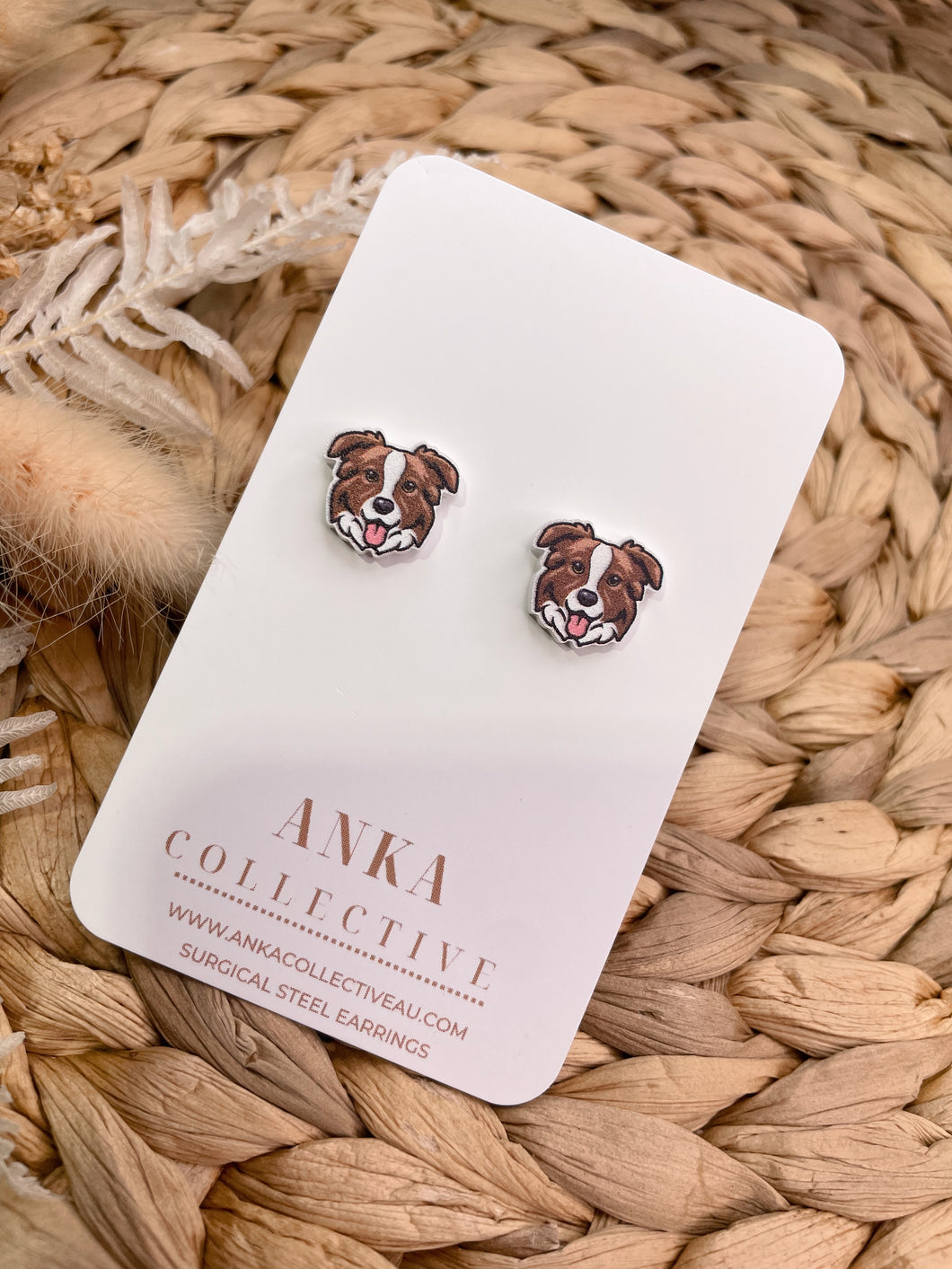 Border Collie Red Stud Earrings