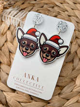 Load image into Gallery viewer, Chihuahua Brown Dangle Christmas Earrings
