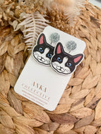 Bicolour Black With White Cat Dangle Earrings