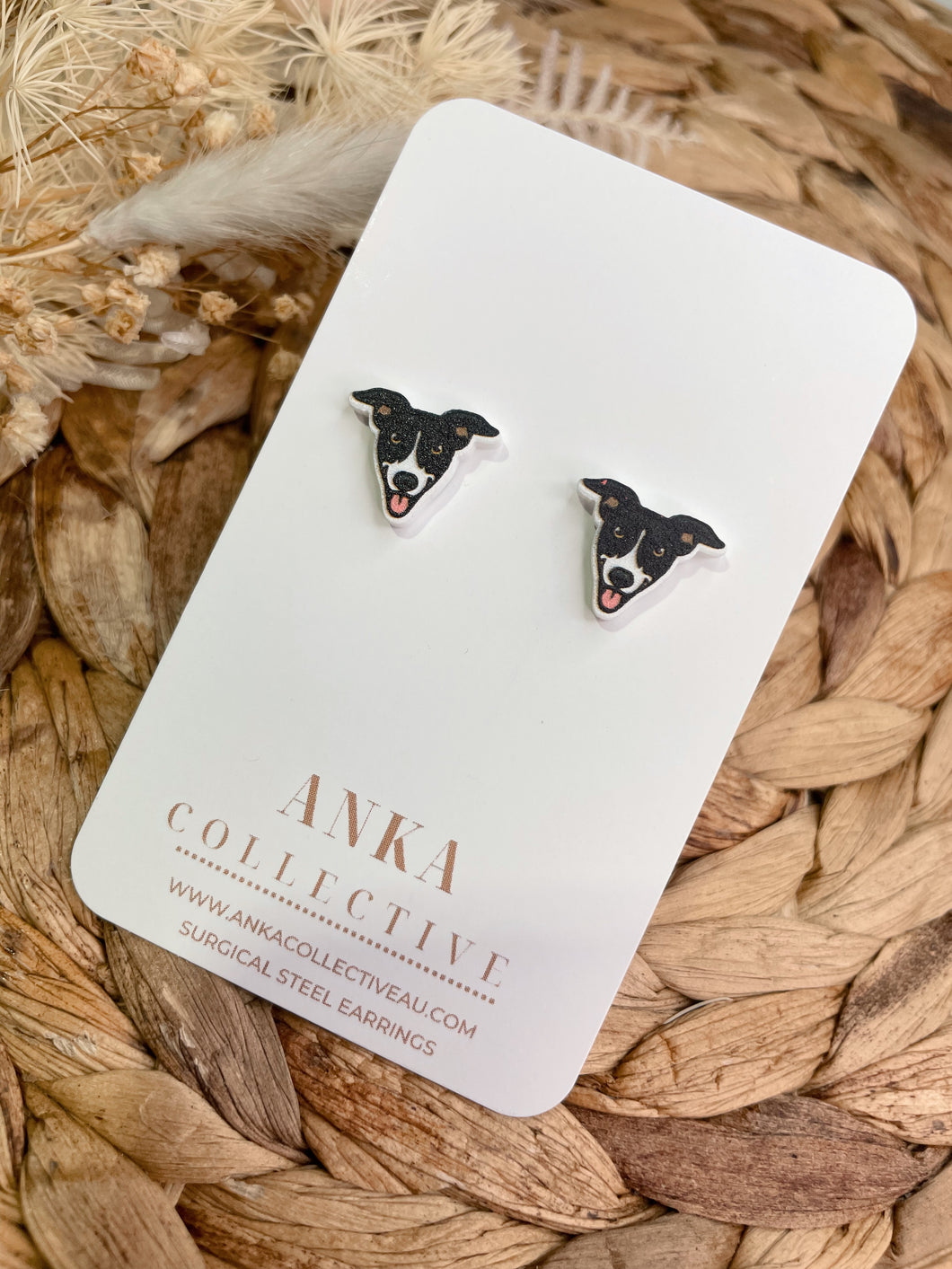 Greyhound Black & White Stud Earrings
