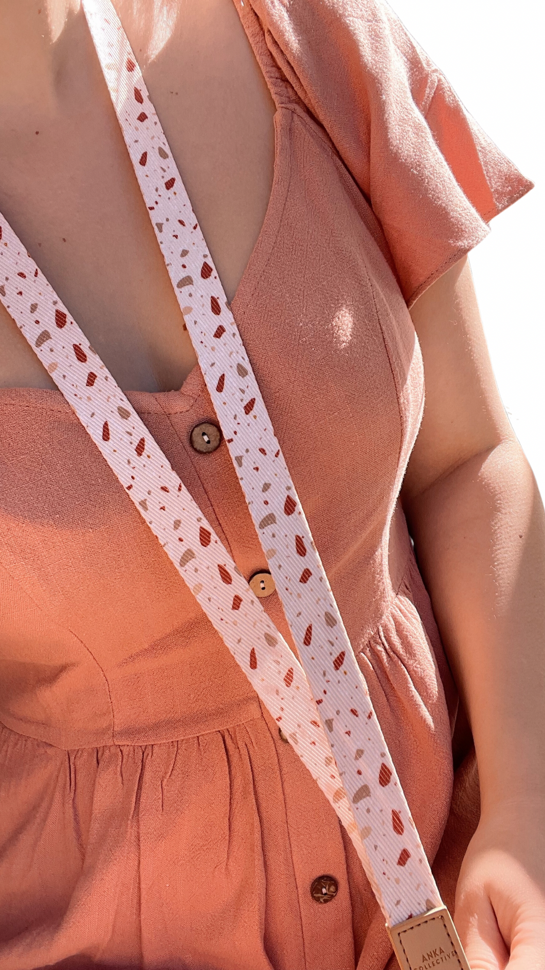 Tan Terrazzo Fabric Lanyard